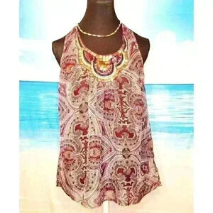 MIMO FRESH & SWEET Womans SHEER Raceback Top BOHO Casual VINTAGE Shirt size Sm